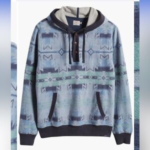 Faherty Blue and Mint Geometric Hoodie Sweatshirt